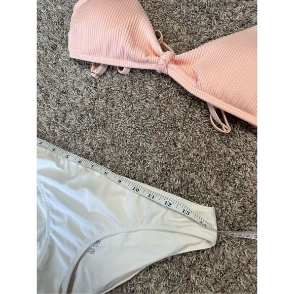 Hollister Swim/VS Pink Bikini Set Mix Match Pink/White Low Rise Knot Front L/M - Picture 6 of 11